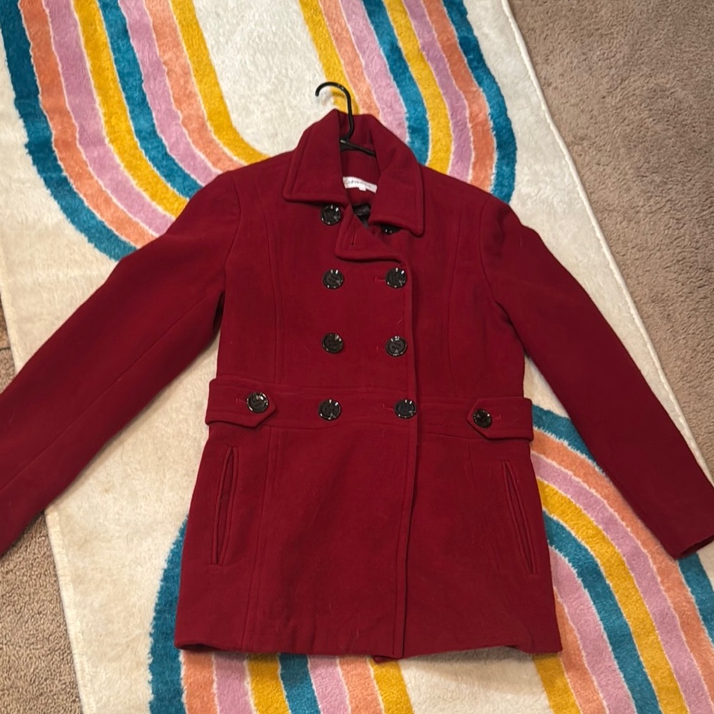 Vintage Calvin Klein Women's Double-Breasted Red Coat